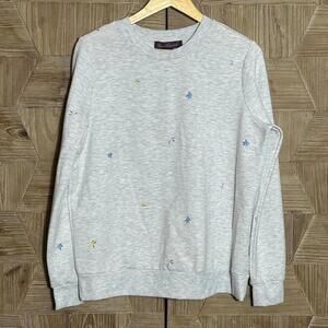 Gloria Vanderbilt Womens Gray Embroidered Crewneck Sweatshirt Size M Cozy
